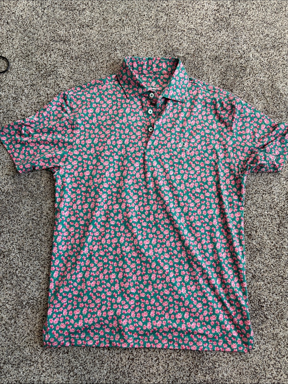 Rhoback Green Polo with Pink Floral Print